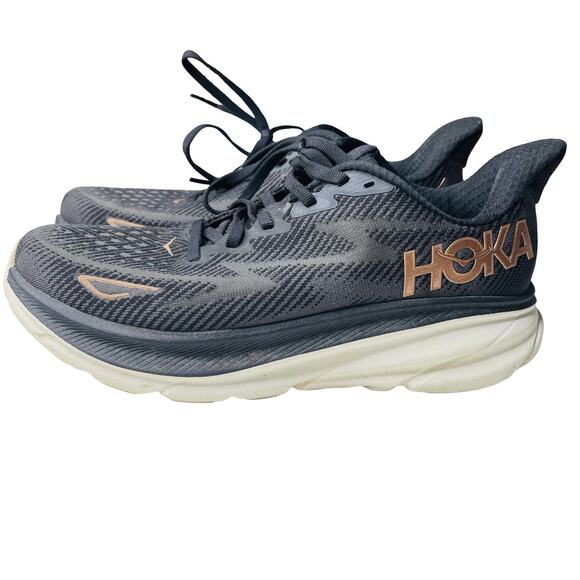 Hoka One One Clifton 9 Womens 7.5 Black Gold Sneaker - Picture 1 of 8